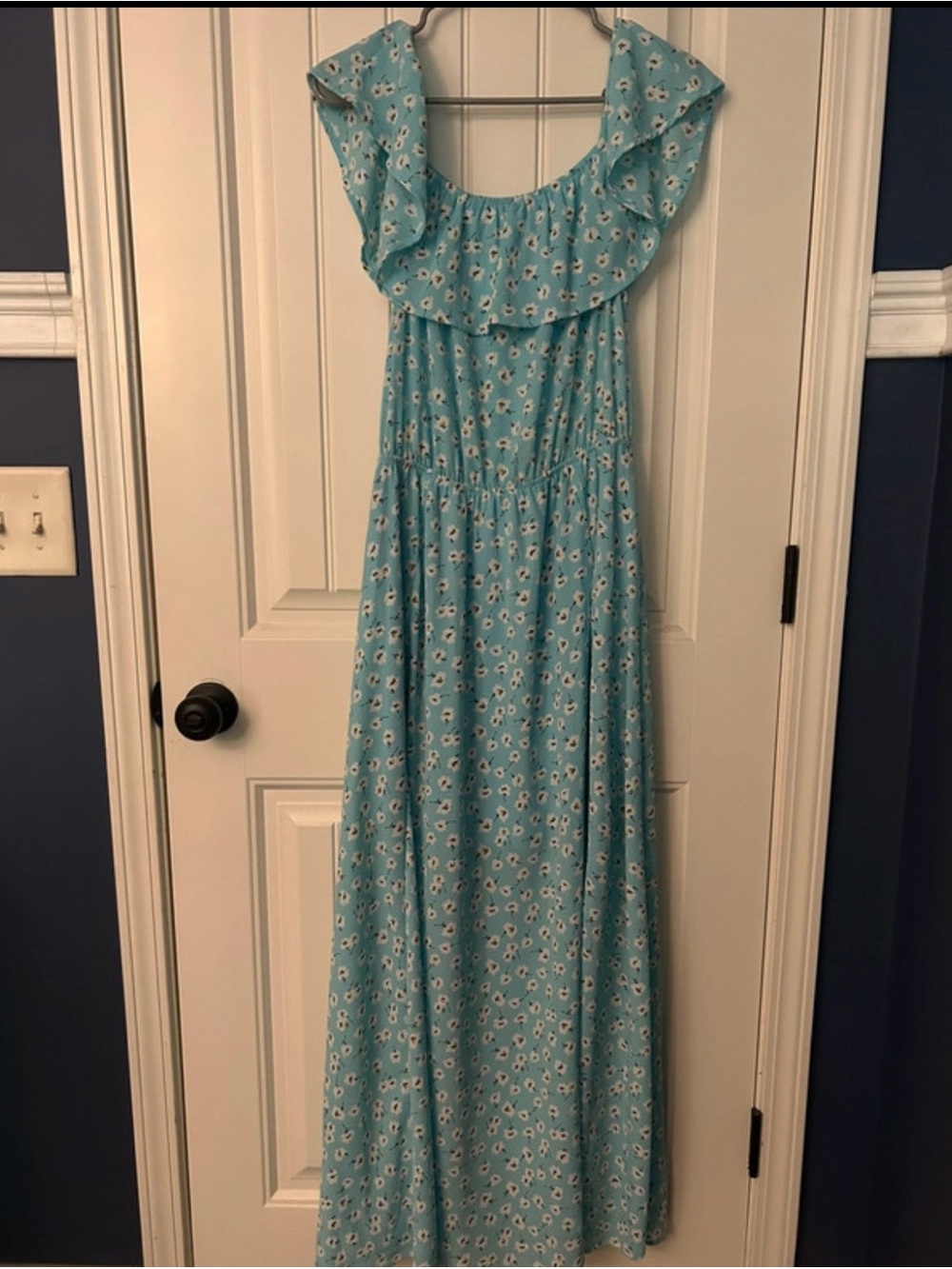 Aqua Floral Ruffle Maxi Dress